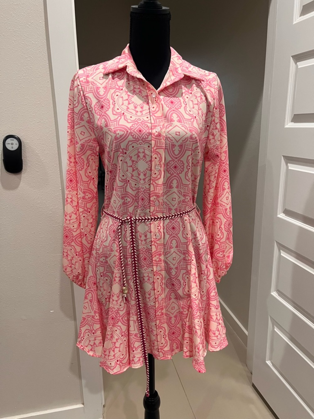 SHEIN Pink Patterned Long-Sleeve Mini Dress